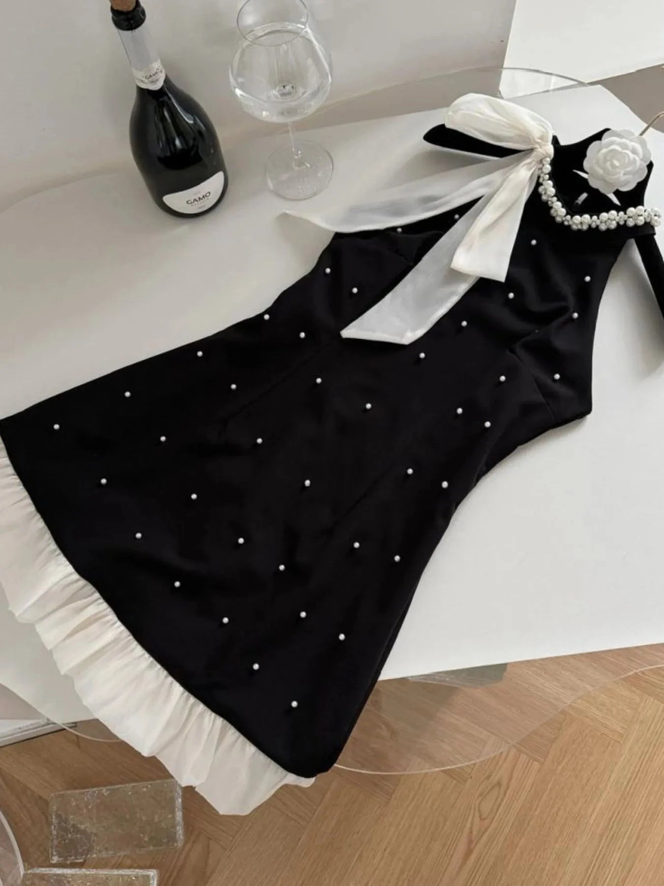 Pearl Detail Sleeveless Mini Dress