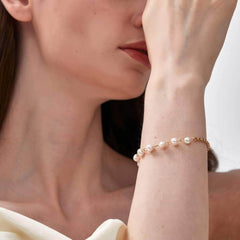 Pearl Paperclip Chain Bracelet Gold
