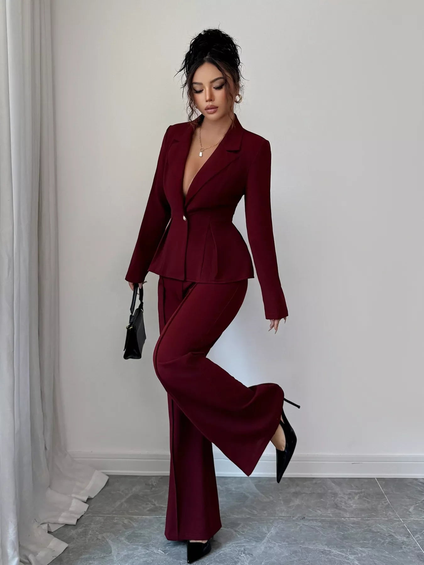 Peplum Blazer & Wide Leg Pants Set