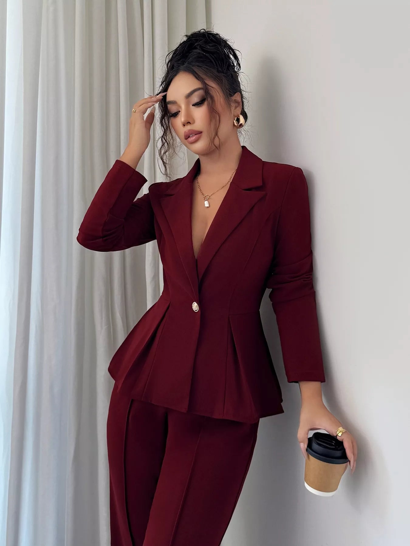 Peplum Blazer & Wide Leg Pants Set