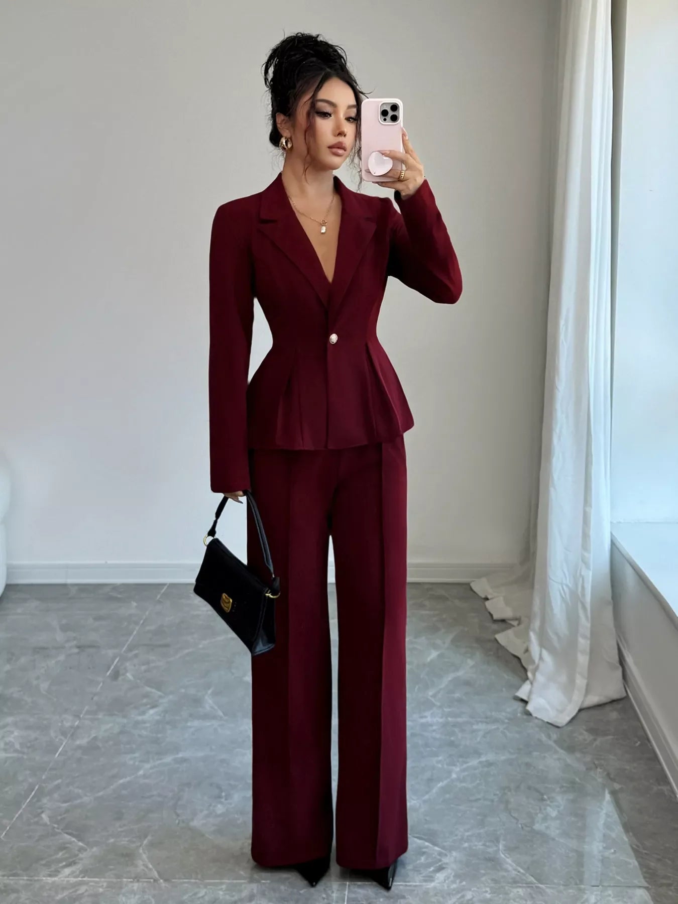Peplum Blazer & Wide Leg Pants Set