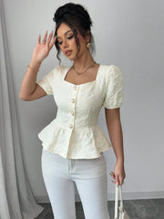 Peplum Button-Front Blouse