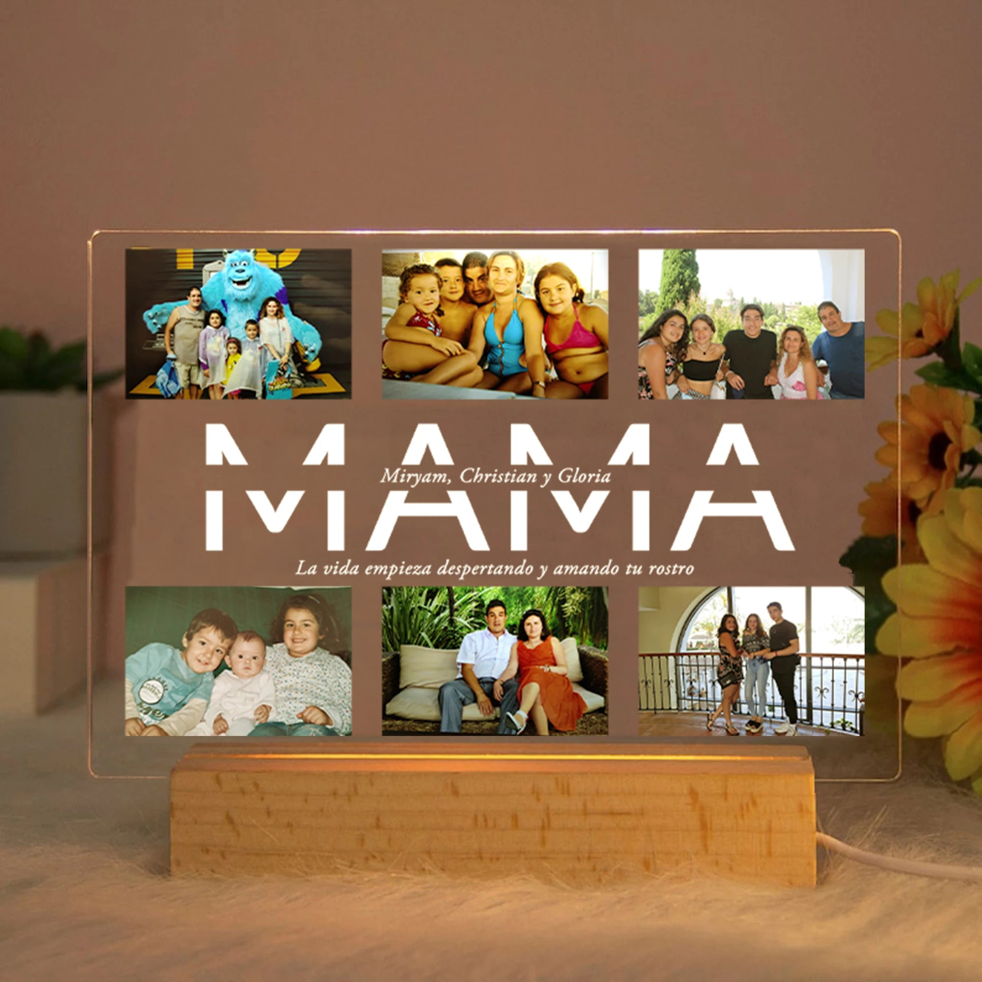 Personalized Acrylic Lamp: Custom Photo and Text Engraving MAMA / Warm Light