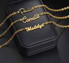 Personalized Custom Name Necklace for Women - Stainless Steel Wave Chain with Letter Nameplate Pendant
