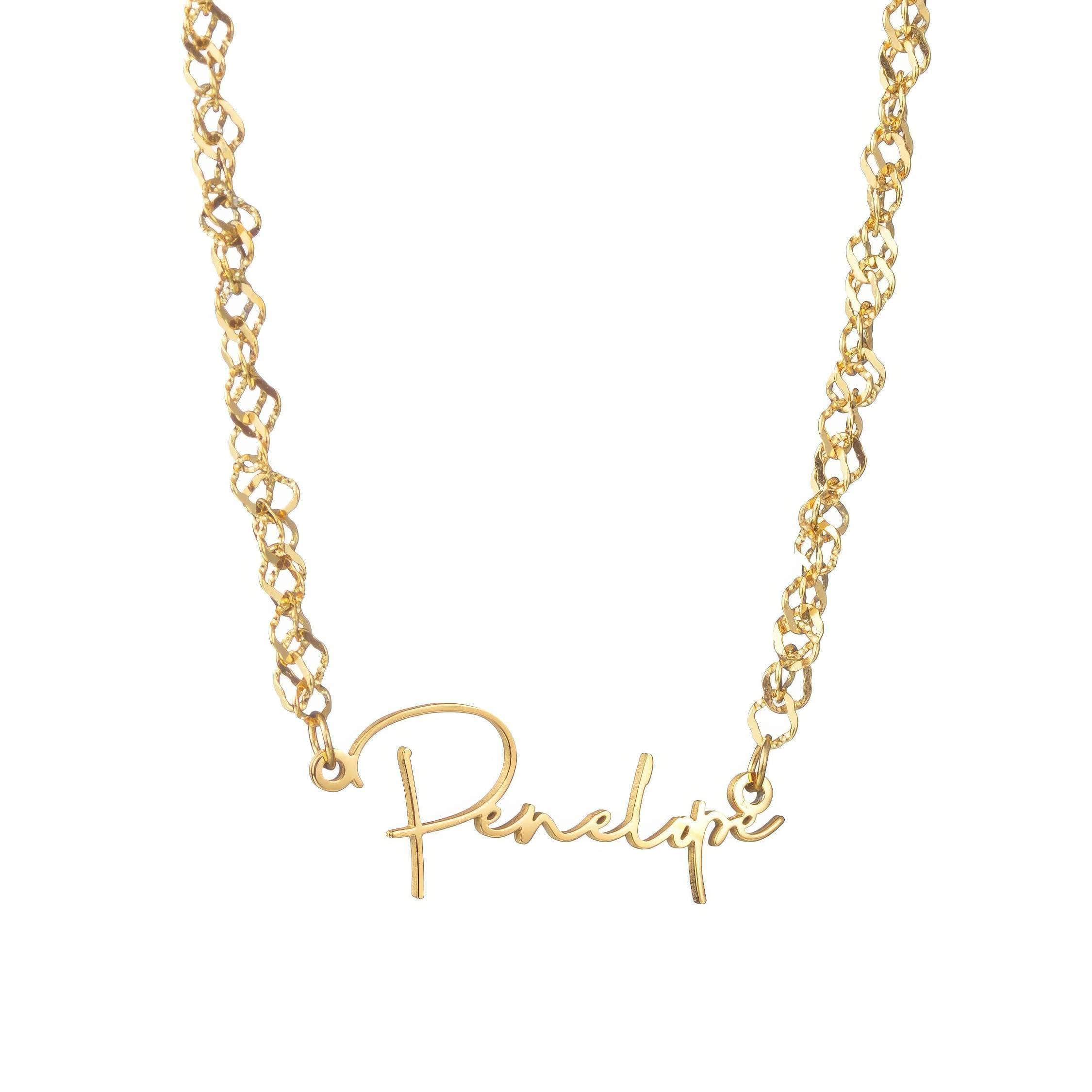 Personalized Custom Name Necklace for Women - Stainless Steel Wave Chain with Letter Nameplate Pendant