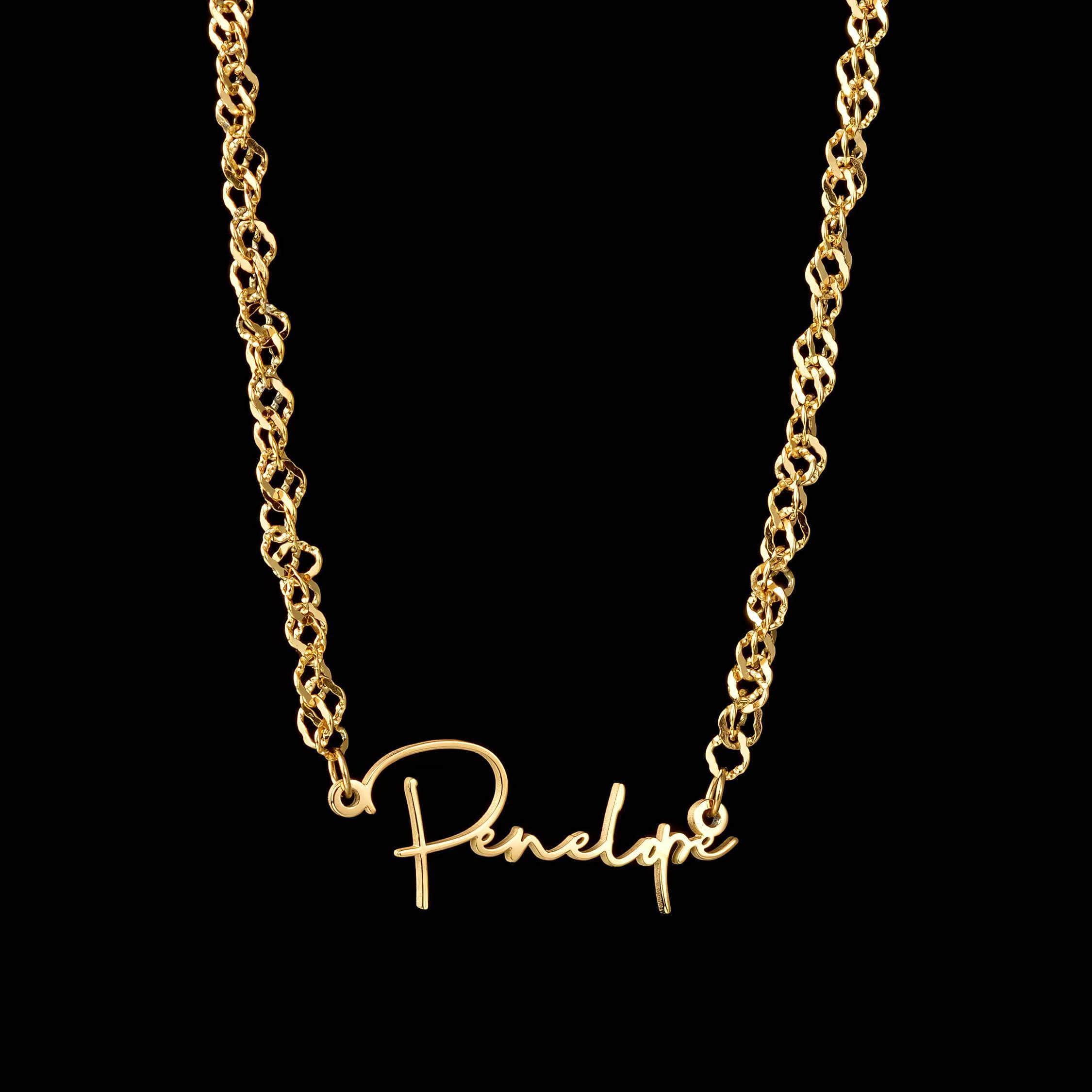 Personalized Custom Name Necklace for Women - Stainless Steel Wave Chain with Letter Nameplate Pendant