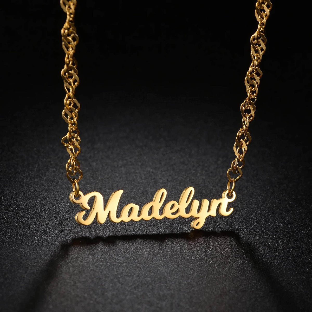 Personalized Custom Name Necklace for Women - Stainless Steel Wave Chain with Letter Nameplate Pendant Custom / silver color / 30cm