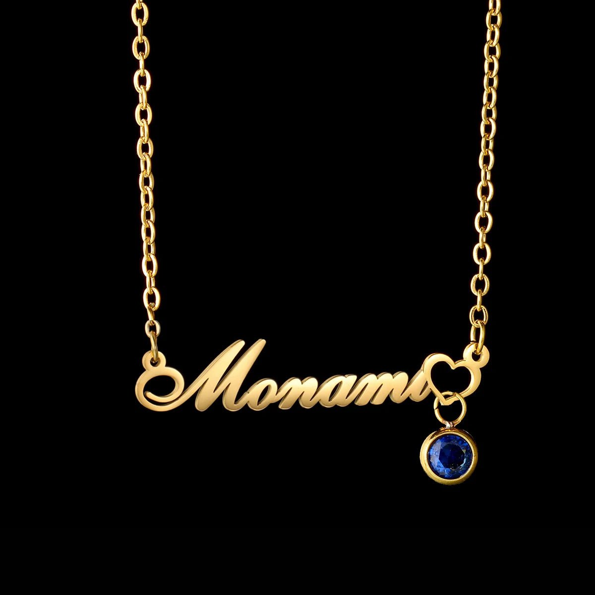 Personalized stainless steel name necklace with birthstone drill cup pendant 1 Circle / silver color / 30cm