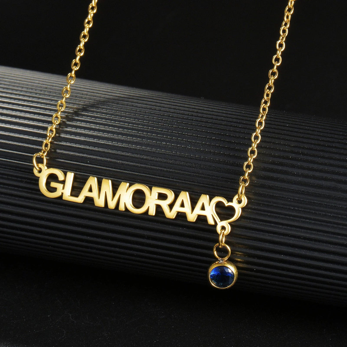 Personalized stainless steel name necklace with birthstone drill cup pendant With Link / silver color / 30cm