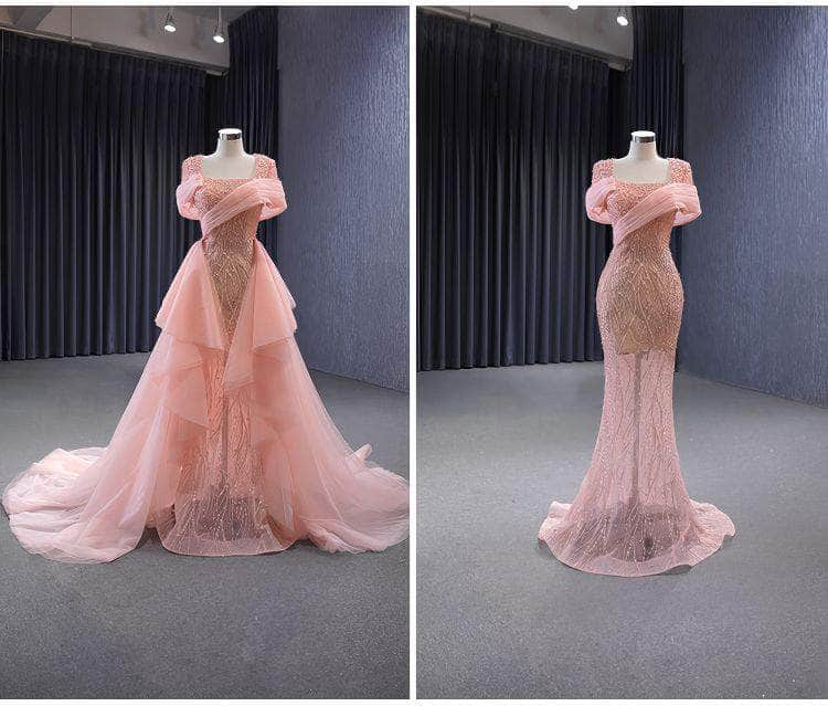 Pink Beaded Detachable Mermaid Prom Dress - AVQ528