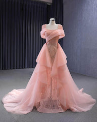 Pink Beaded Detachable Mermaid Prom Dress - AVQ528 US 2 / LightSalmon