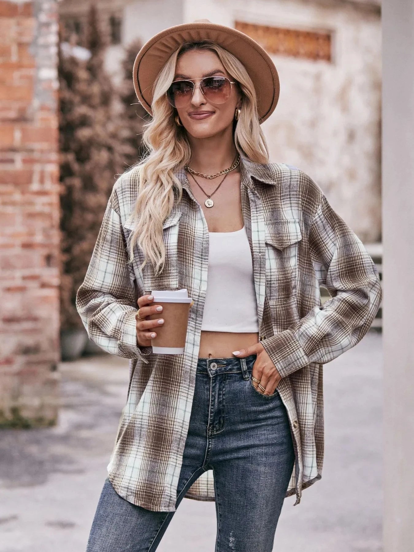 Plaid Button-Down Long Sleeve Shirt