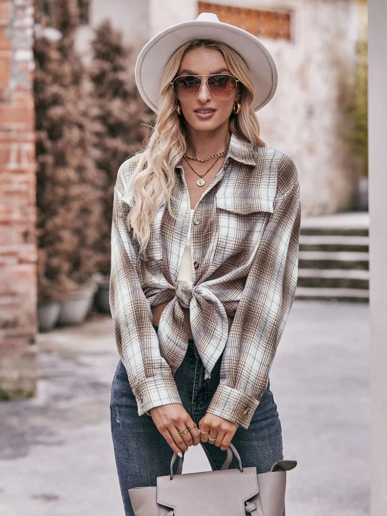 Plaid Button-Down Long Sleeve Shirt