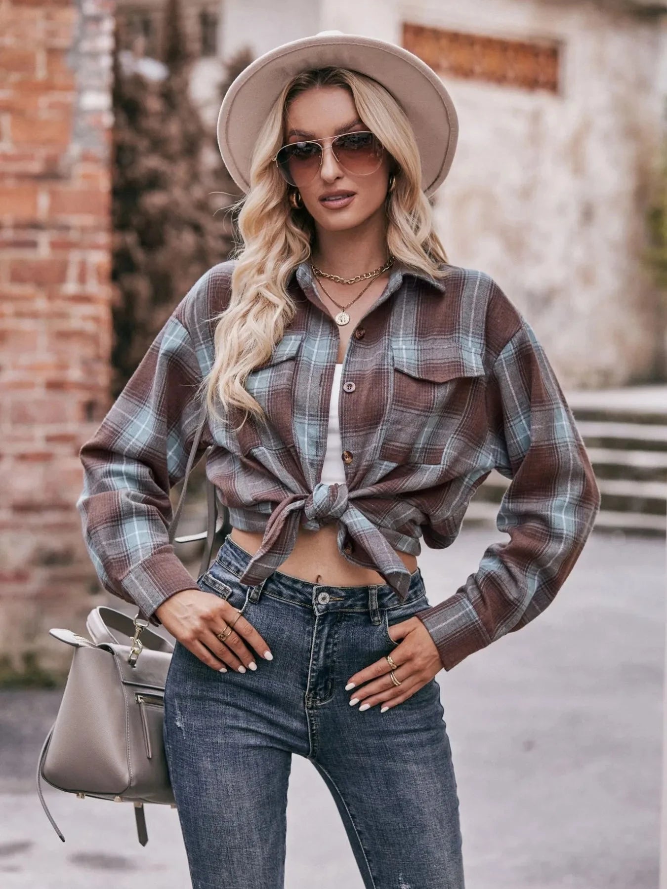 Plaid Button-Down Long Sleeve Shirt