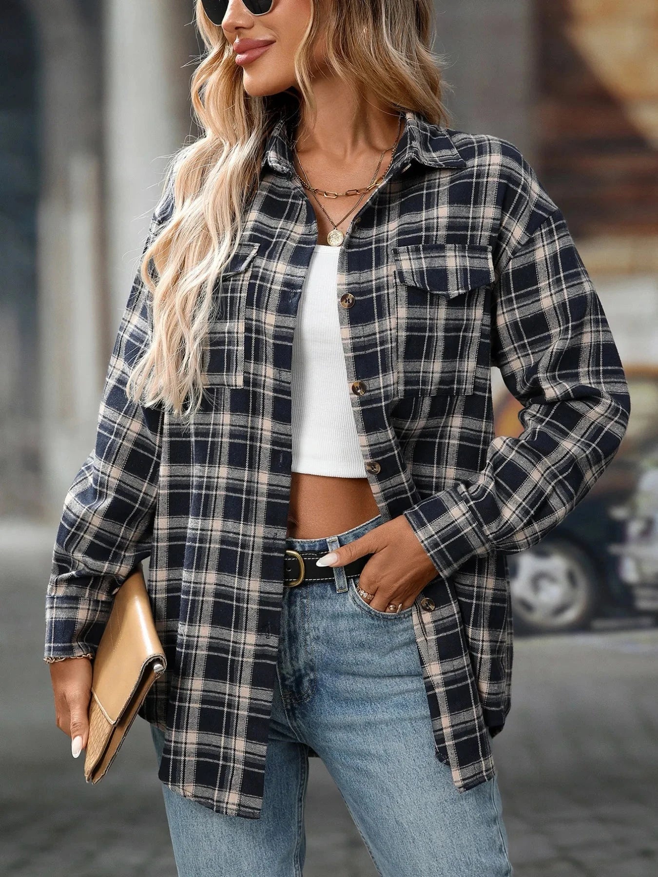 Plaid Button-Down Oversized Shirt