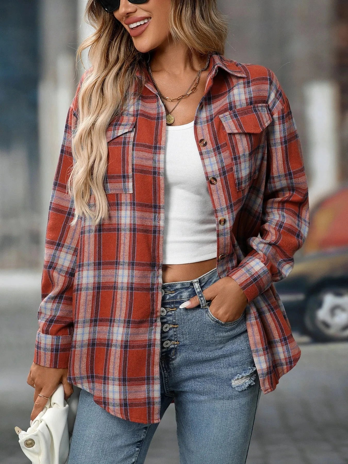 Plaid Button-Down Oversized Shirt