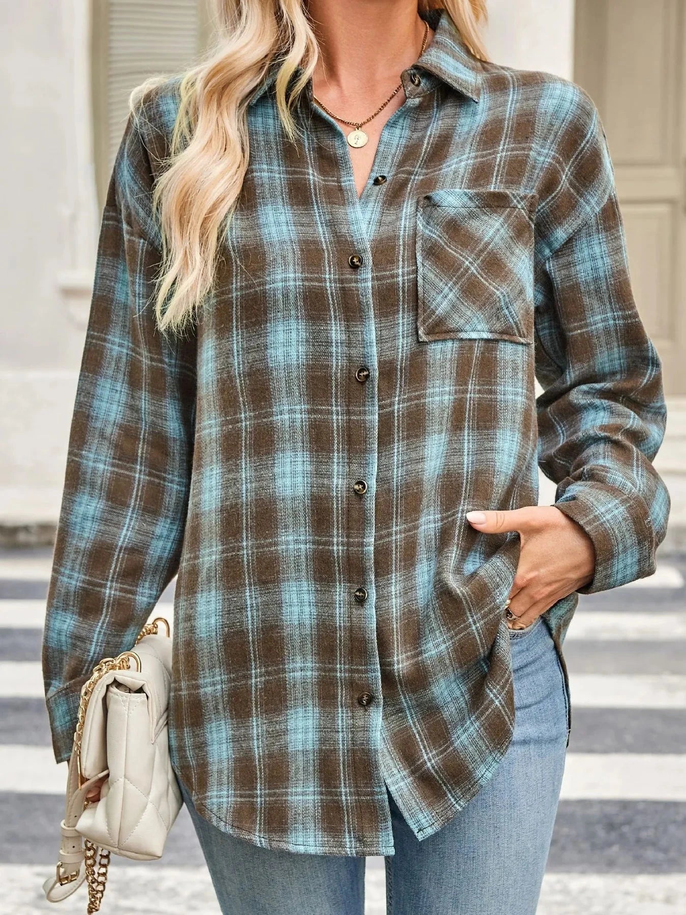 Plaid Button Up Long Sleeve Shirt