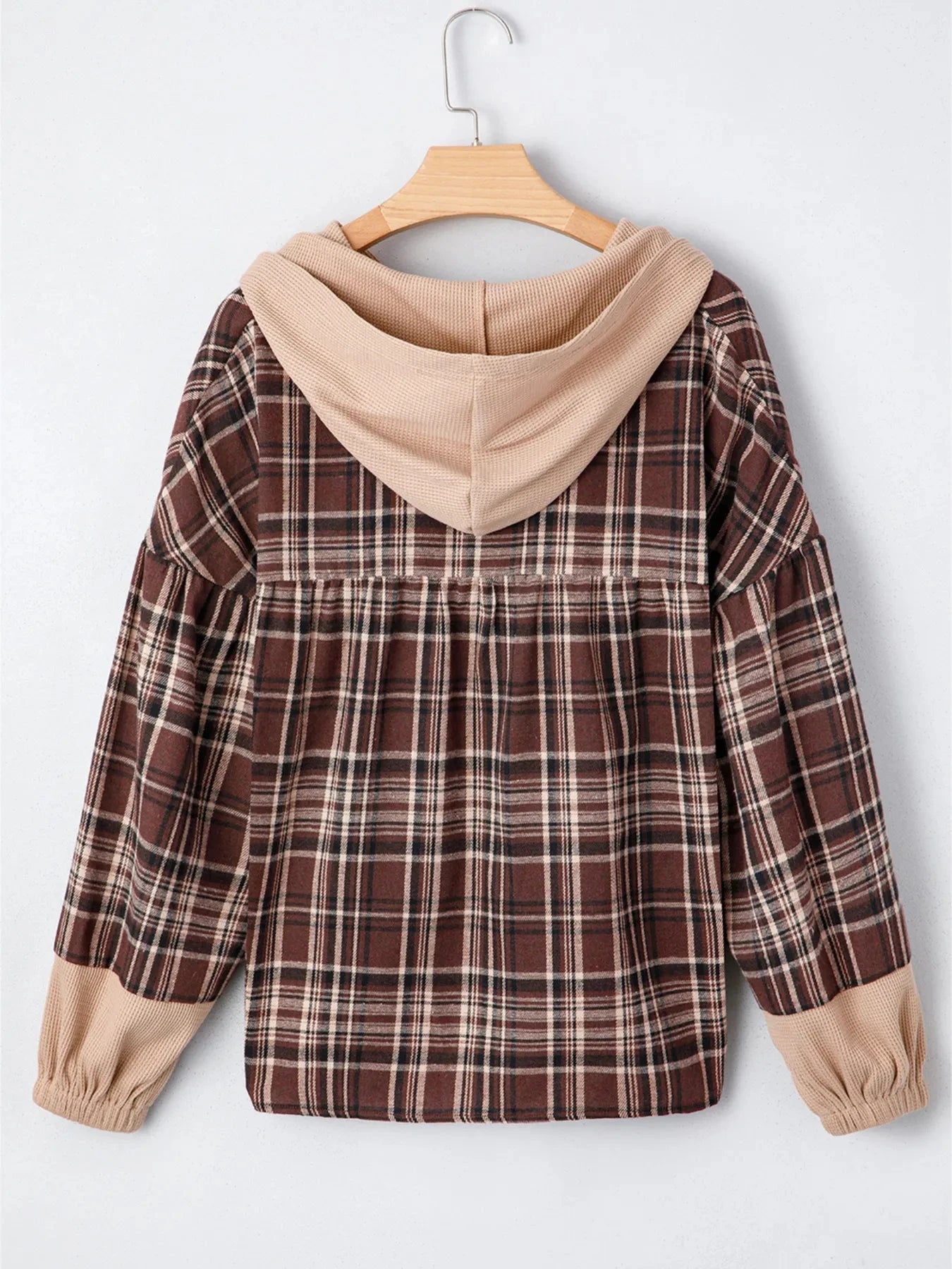 Plaid Patchwork Long Sleeve Hooded Top