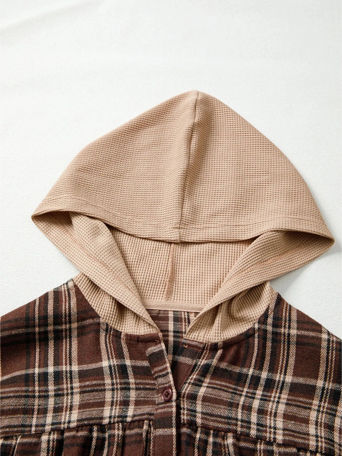 Plaid Patchwork Long Sleeve Hooded Top