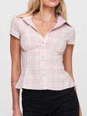 Plaid Short Sleeve Button-Up Shirt Dusty Pink / S