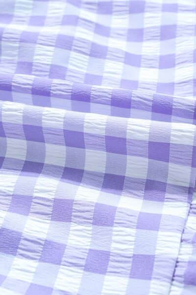 Plaid Tie Neck Short Sleeve Babydoll Mini Dress