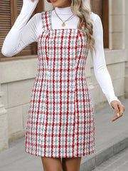 Plaid Tweed Square Neck Mini Dress