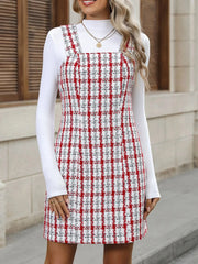 Plaid Tweed Square Neck Mini Dress