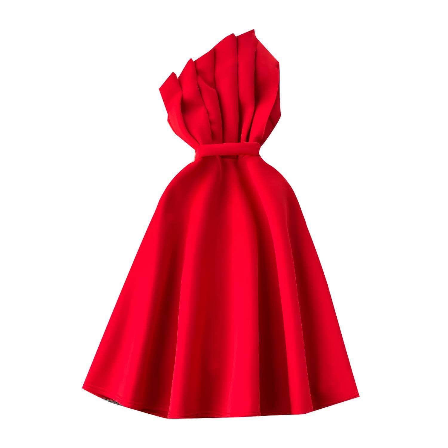 Pleated Asymmetric Flare Scuba Dress