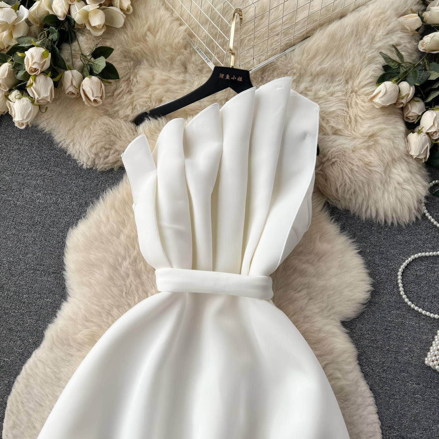 Pleated Asymmetric Flare Scuba Dress