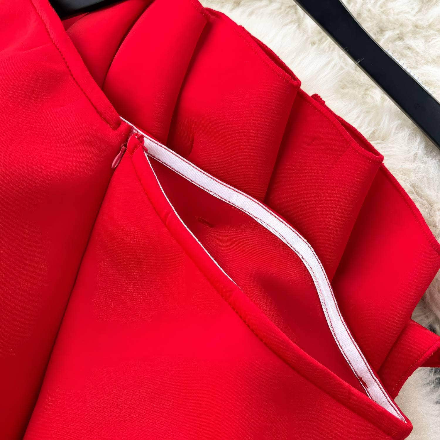 Pleated Asymmetric Flare Scuba Dress