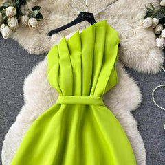 Pleated Asymmetric Flare Scuba Dress