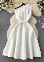 Pleated Asymmetric Flare Scuba Dress S / White