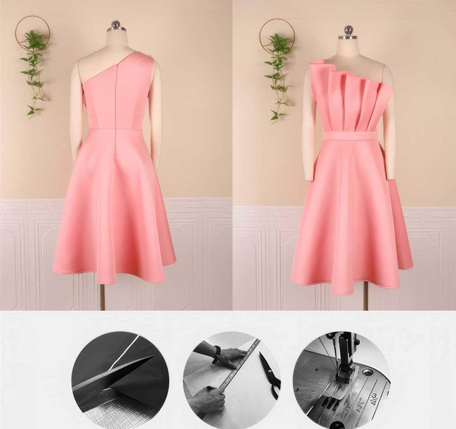 Pleated Asymmetric Long Flare Scuba Dress