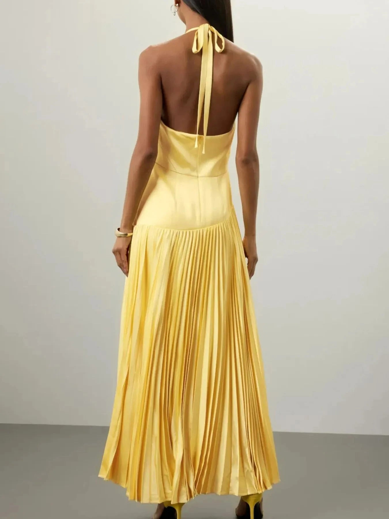 Pleated Halter Neck Maxi Dress