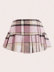 Pleated Plaid Mini Skirt