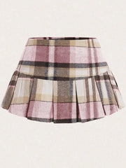 Pleated Plaid Mini Skirt Grid / XS