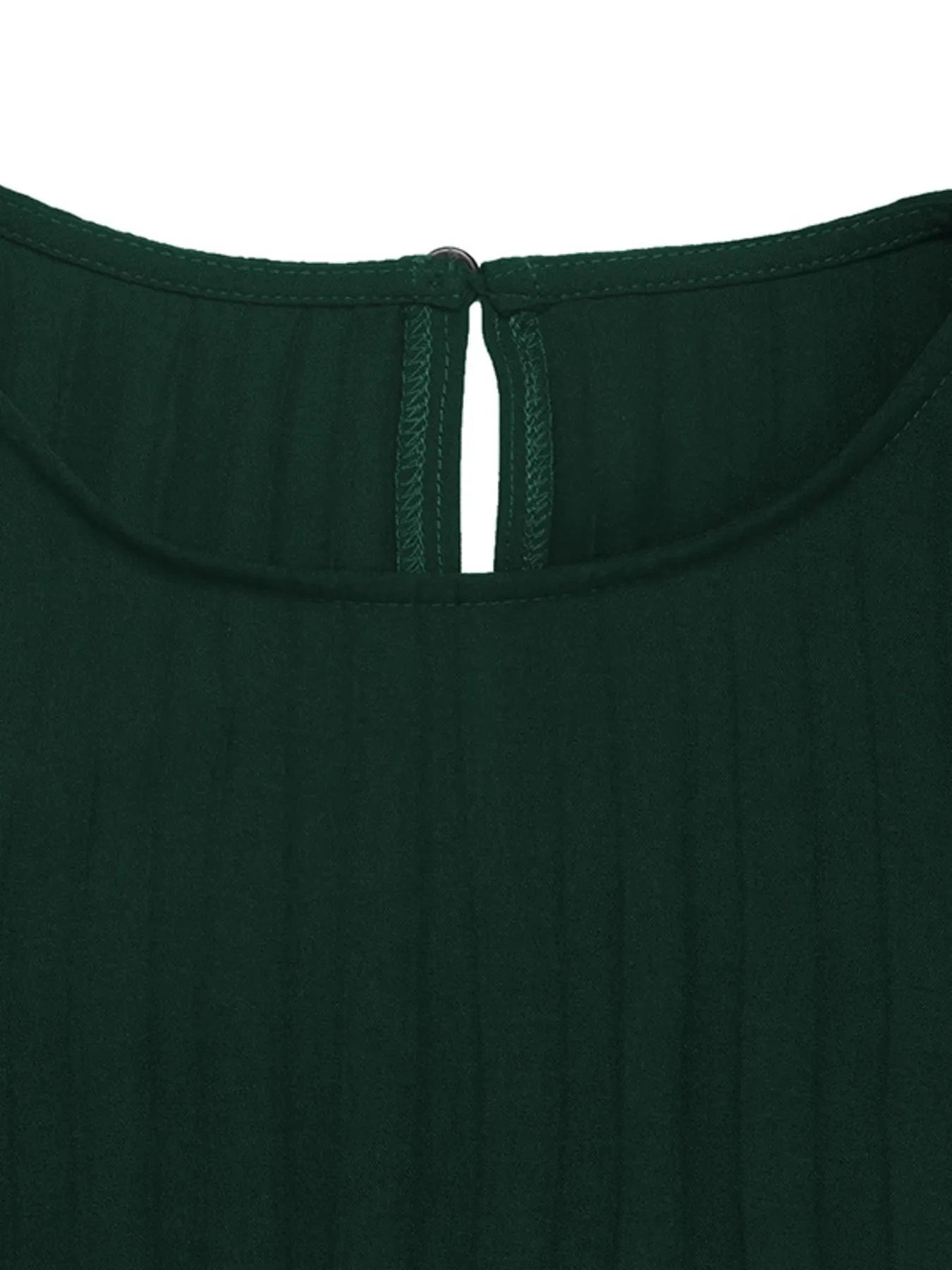 Pleated Round Neck Long Sleeve Dress