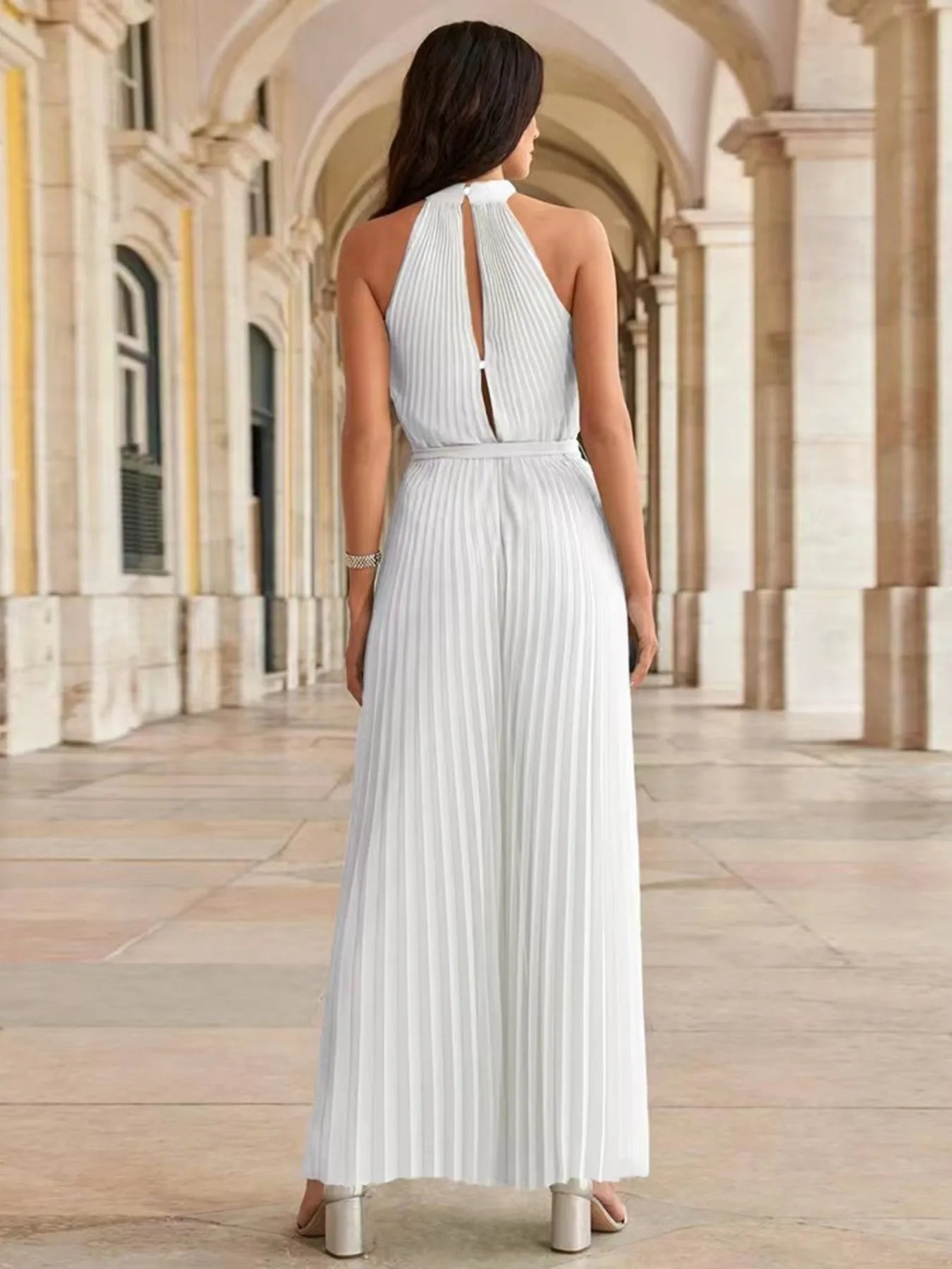 Pleated Sleeveless Wide Leg Jumpsuit