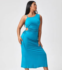 Plus Size Assymetrical Neckline Cut Out Drawstring Side Slit Slimfit Dress