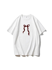 Plus Size Bow Round Neck Short Sleeve T-Shirt