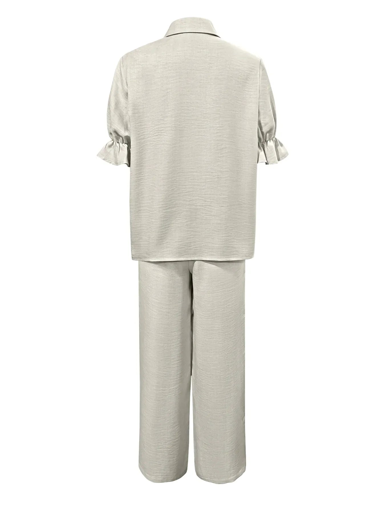 Plus Size Button-Down Shirt and Wide-Leg Pants Set