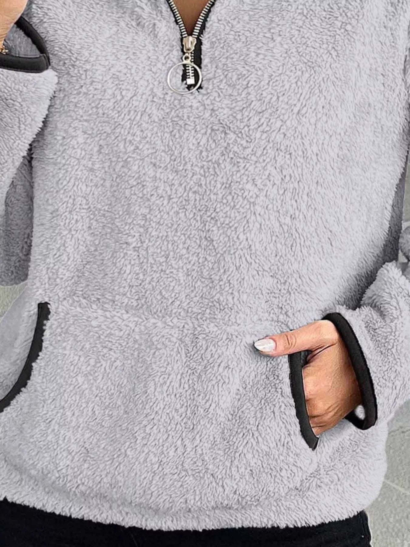 Plus Size Cozy Fleece Quarter Zip Sweatshirt with Pockets