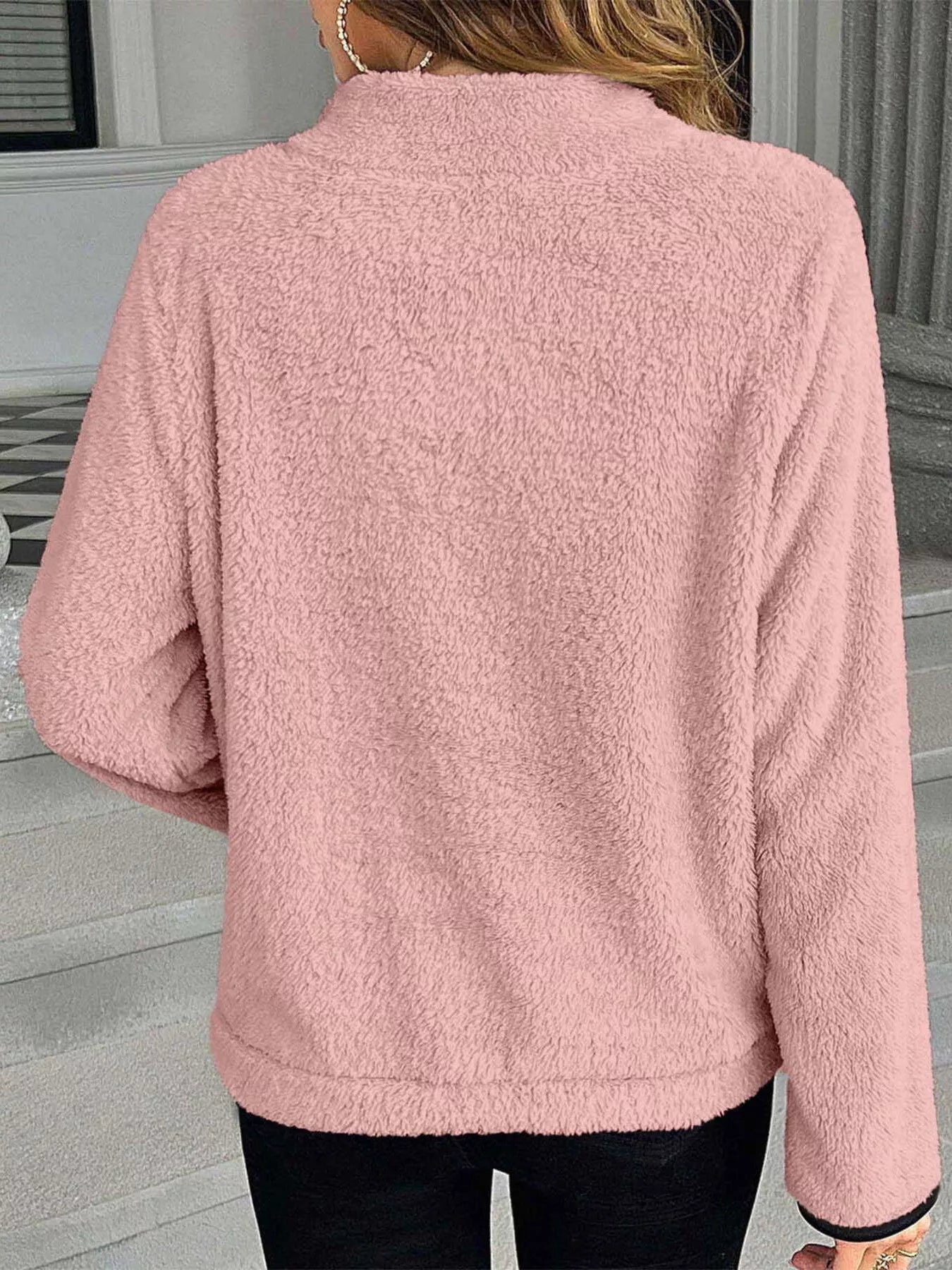 Plus Size Cozy Fleece Quarter Zip Sweatshirt with Pockets