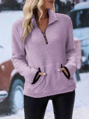 Plus Size Cozy Fleece Quarter Zip Sweatshirt with Pockets Lavender / 1XL