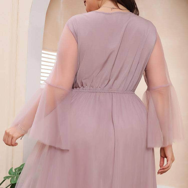 Plus Size Floral Lace Embroidered Double Mesh Dress