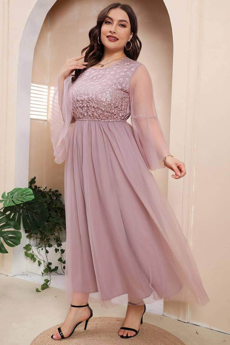 Plus Size Floral Lace Embroidered Double Mesh Dress