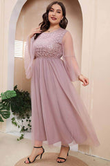 Plus Size Floral Lace Embroidered Double Mesh Dress
