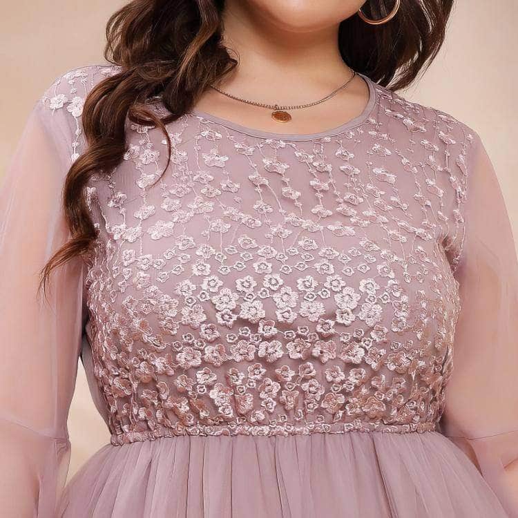 Plus Size Floral Lace Embroidered Double Mesh Dress