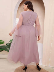 Plus Size Floral Lace Embroidered Double Mesh Dress