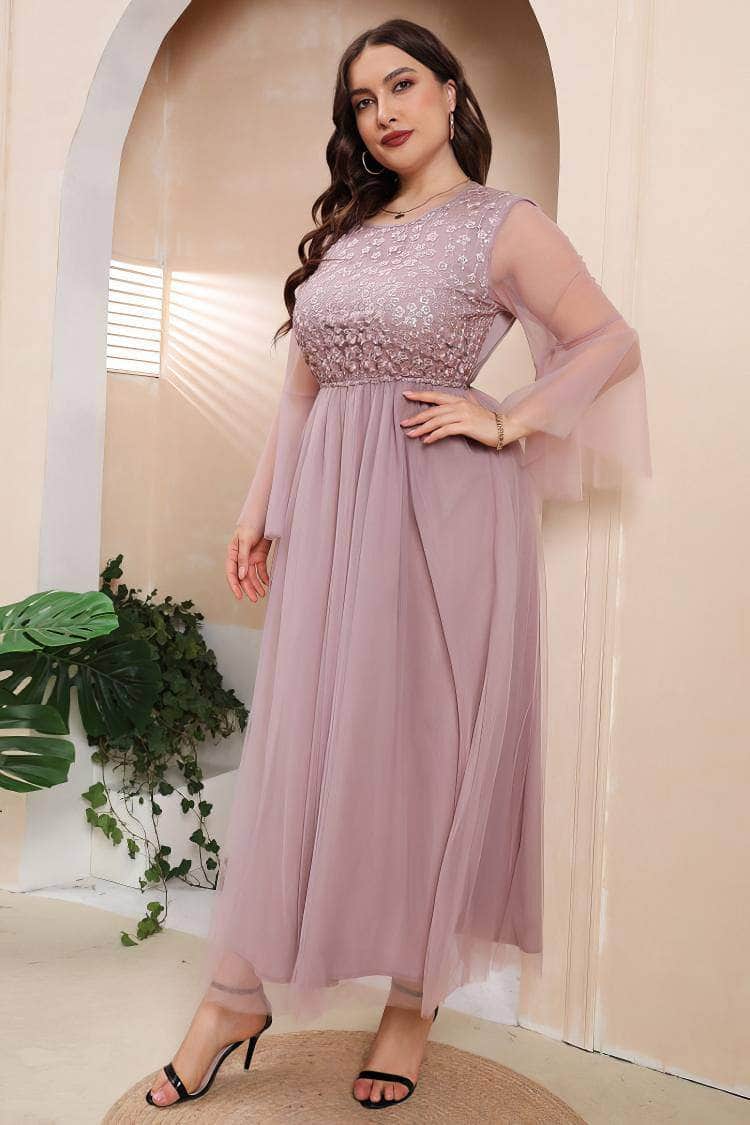 Plus Size Floral Lace Embroidered Double Mesh Dress